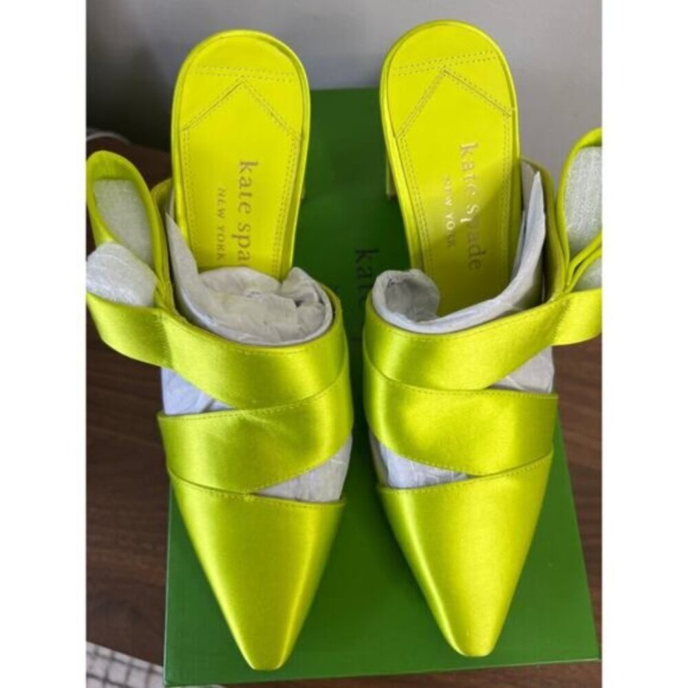 NEW Kate Spade Bianca Pump Leather Satin Pull-On Heel Bright Limeade Size: 6.5 - Picture 3 of 5